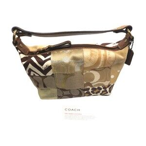 COACH 1990s Y2K Coach Holiday Patchwork Mini Demi Hobo Bag Multi Brown Leather